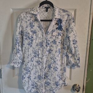 Floral Blue and White Women's Shirt